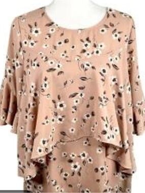 Pleione Blush Pink Floral Scoop Neck Top